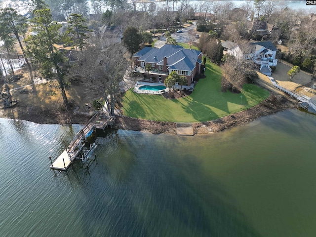 drone / aerial view featuring a water view