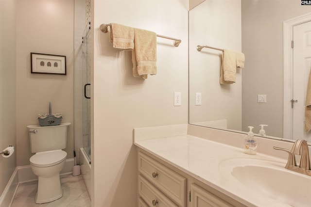 full bathroom featuring vanity, shower / bath combination with glass door, and toilet