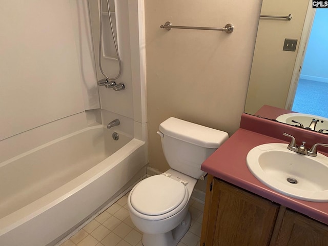 full bathroom with tile patterned flooring, vanity, shower / bathing tub combination, and toilet