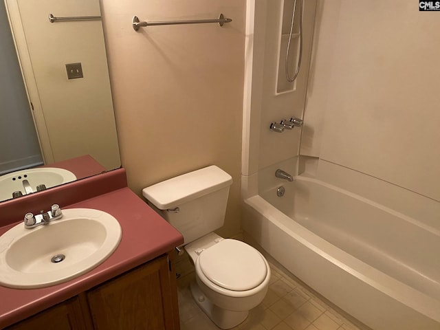 full bathroom featuring shower / tub combination, vanity, and toilet