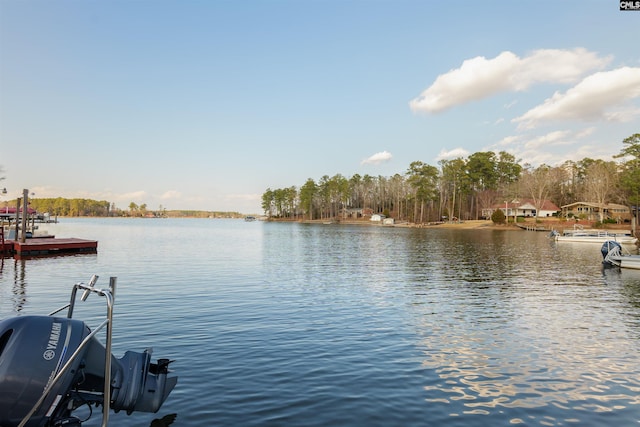 view of dock with a water view