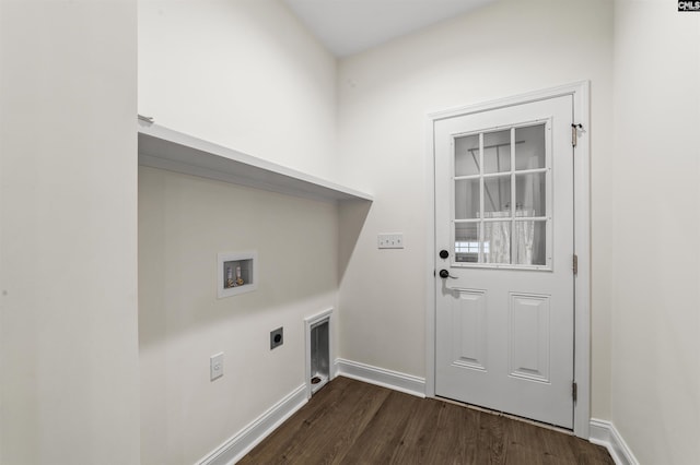 washroom featuring hookup for a washing machine, dark wood-type flooring, and hookup for an electric dryer