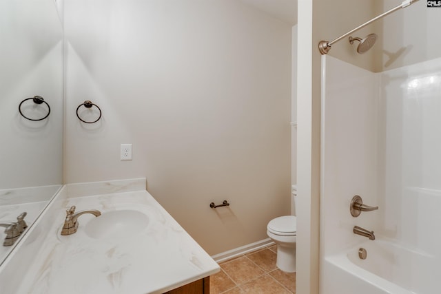 full bathroom featuring tile patterned flooring, vanity, shower / bathtub combination, and toilet