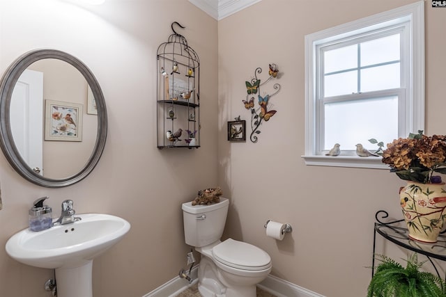 bathroom with toilet, sink, and a wealth of natural light