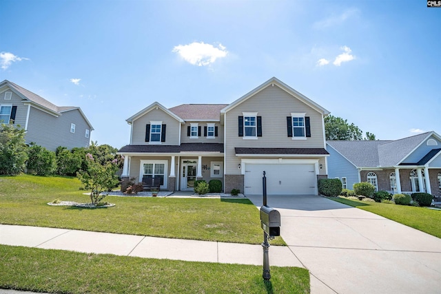 view of front facade with a garage and a front lawn