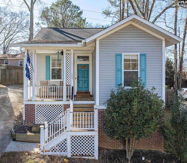 view of front facade featuring covered porch