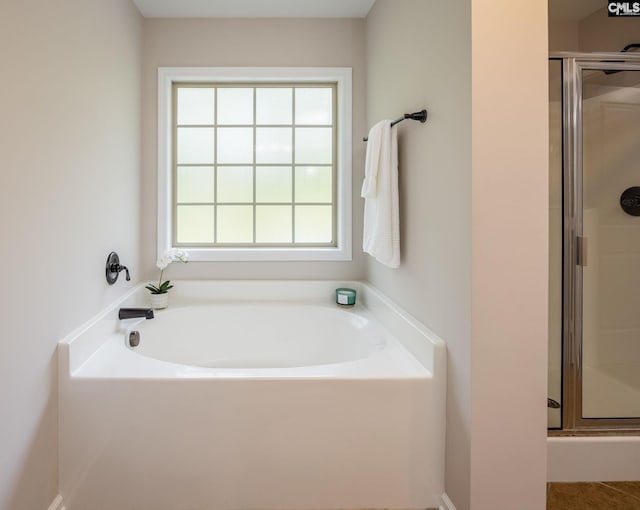 bathroom with plenty of natural light and shower with separate bathtub