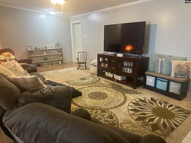 living room with crown molding