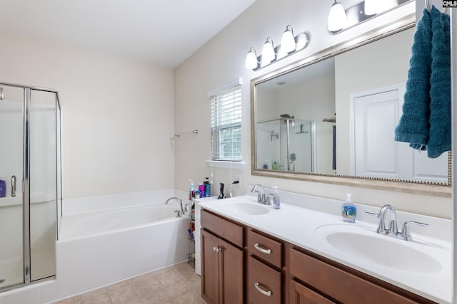 576 Flat Creek Dr, Blythewood, SC 29016 - bathroom with a shower stall, a garden tub, double vanity, and a sink