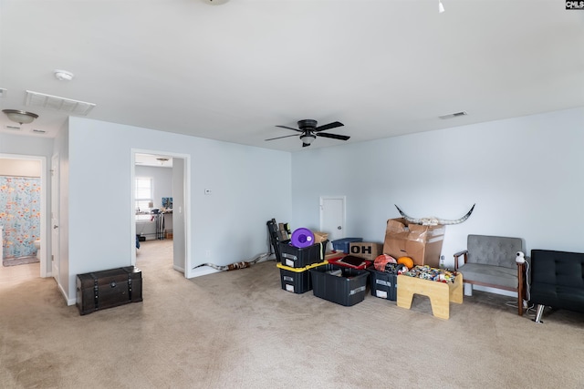 576 Flat Creek Dr, Blythewood, SC 29016 - interior space featuring visible vents, carpet floors, and a ceiling fan