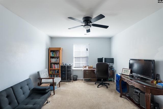 576 Flat Creek Dr, Blythewood, SC 29016 - office area with a ceiling fan, light colored carpet, and baseboards