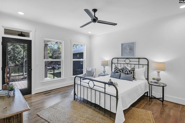 387 Bedford Way, Prosperity, SC 29127 - bedroom featuring ceiling fan, dark hardwood / wood-style floors, and access to outside