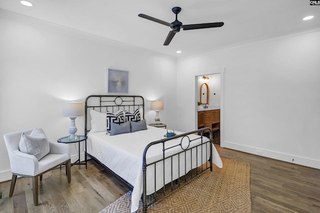 387 Bedford Way, Prosperity, SC 29127 - bedroom with hardwood / wood-style flooring, ceiling fan, and ensuite bath