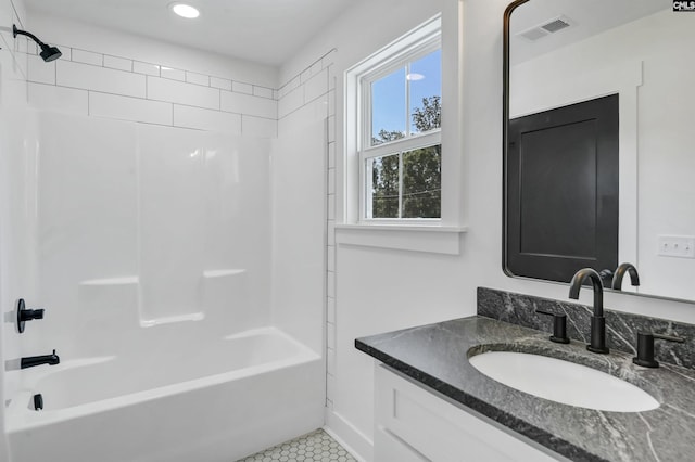387 Bedford Way, Prosperity, SC 29127 - bathroom featuring vanity, bathtub / shower combination, and tile patterned flooring