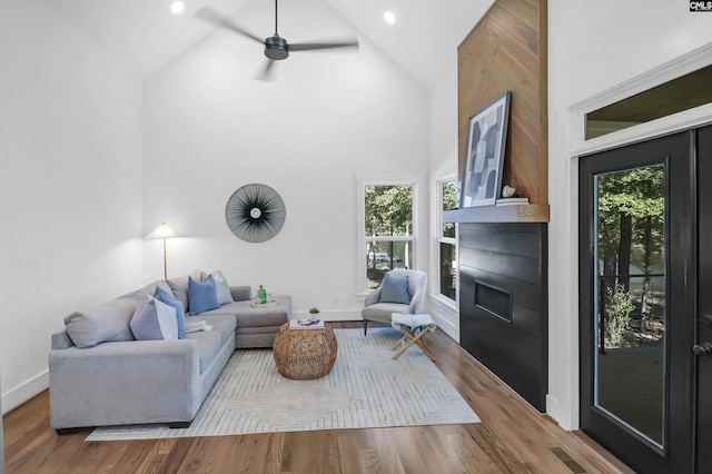 387 Bedford Way, Prosperity, SC 29127 - living room featuring wood-type flooring, plenty of natural light, and high vaulted ceiling