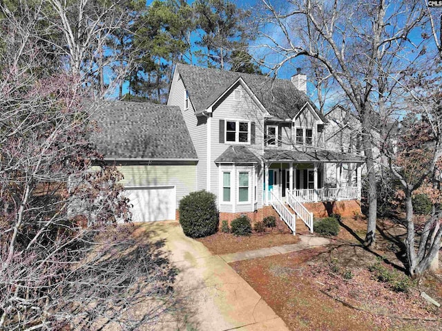 view of front of house featuring a porch and a garage