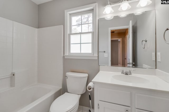 full bathroom with vanity, toilet, and washtub / shower combination