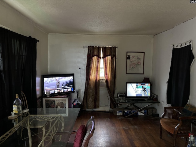 living room featuring hardwood / wood-style floors and a textured ceiling