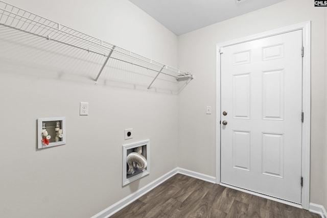 clothes washing area featuring dark hardwood / wood-style flooring, washer hookup, and hookup for an electric dryer