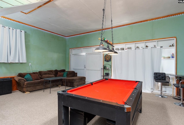 playroom with billiards and carpet flooring