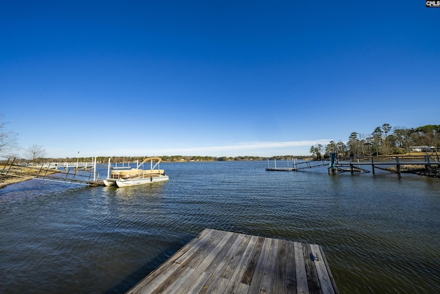 dock area with a water view