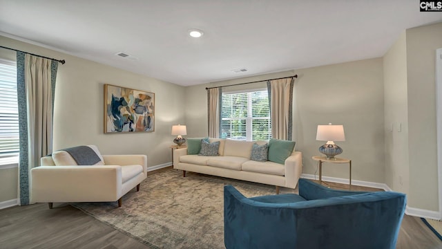 living room with hardwood / wood-style floors