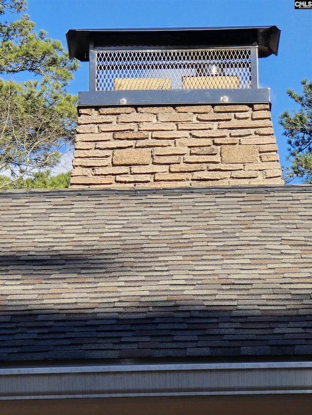 details featuring roof with shingles