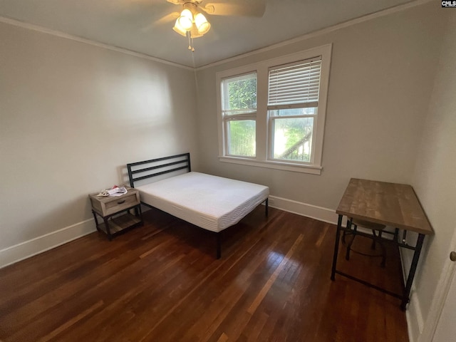 3442 Blossom St, Columbia, SC 29205 - bedroom featuring crown molding, ceiling fan, and dark hardwood / wood-style floors