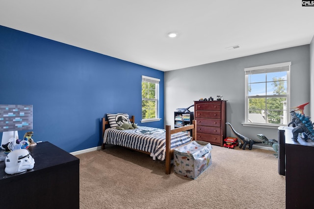 bedroom featuring carpet and multiple windows