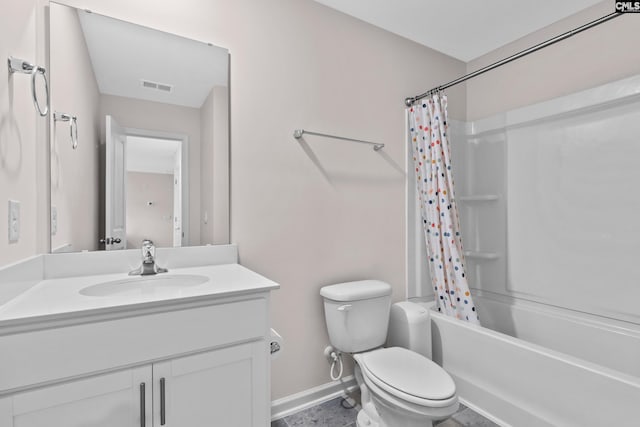 full bathroom with vanity, toilet, and shower / tub combo