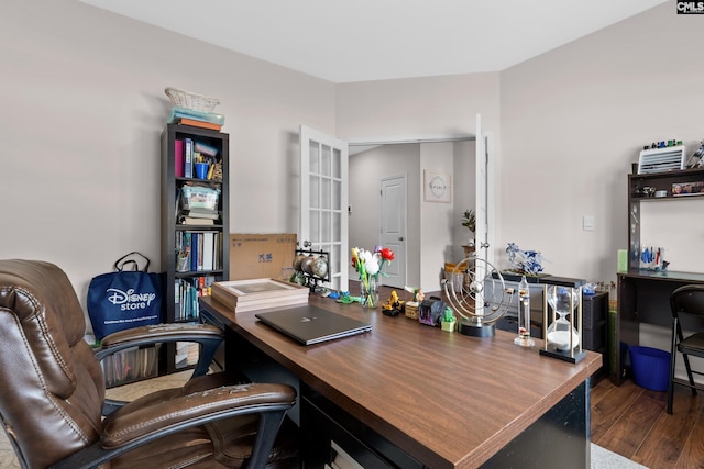 office area with dark hardwood / wood-style flooring