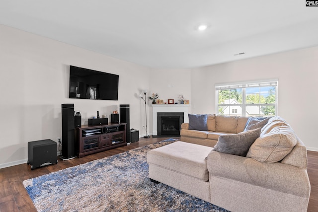 living room featuring dark hardwood / wood-style flooring