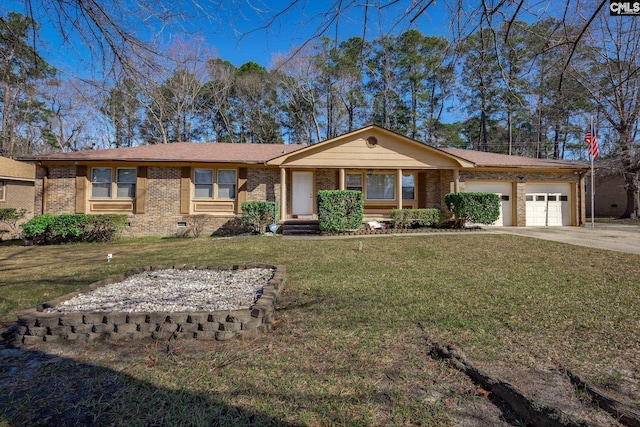 ranch-style house with a front lawn and a garage