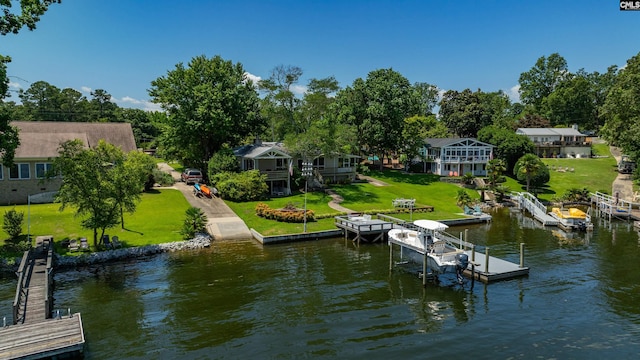 dock area with a water view