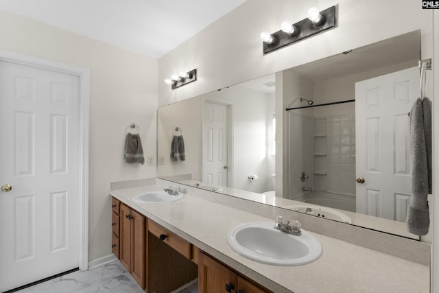 bathroom with bathing tub / shower combination and vanity