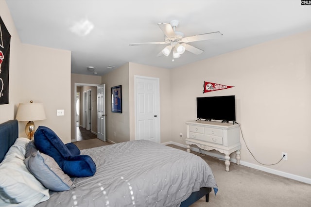 bedroom with carpet flooring and ceiling fan