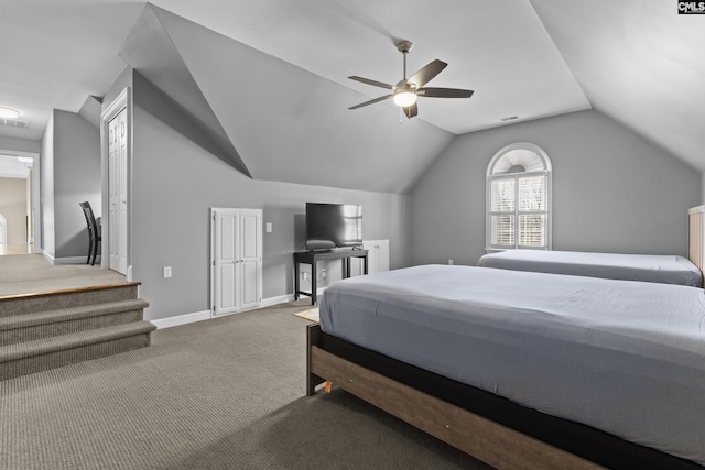 345 Amstar Rd, Columbia, SC 29212 - carpeted bedroom with vaulted ceiling, baseboards, and ceiling fan