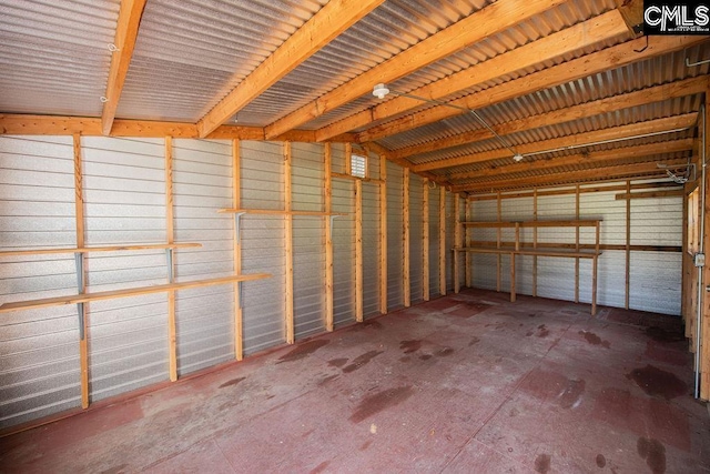 garage with metal wall