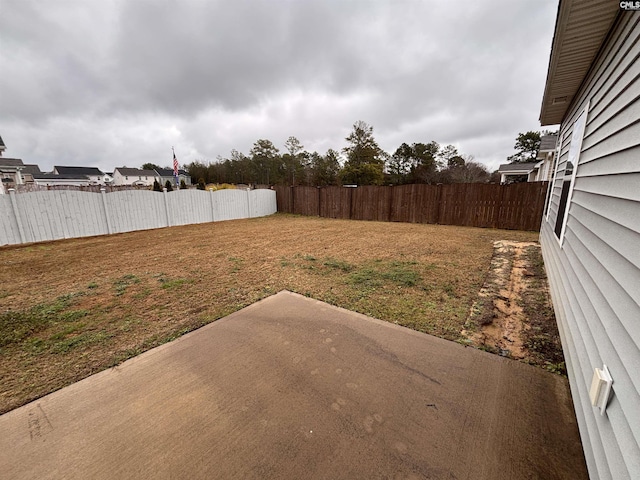 view of yard with a patio area and a fenced backyard