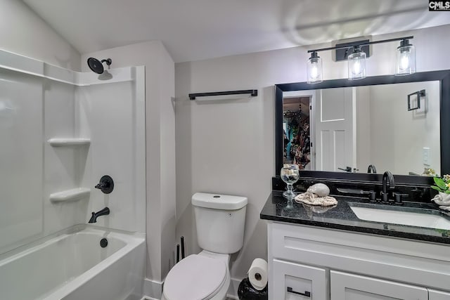 full bathroom with toilet, shower / washtub combination, and vanity