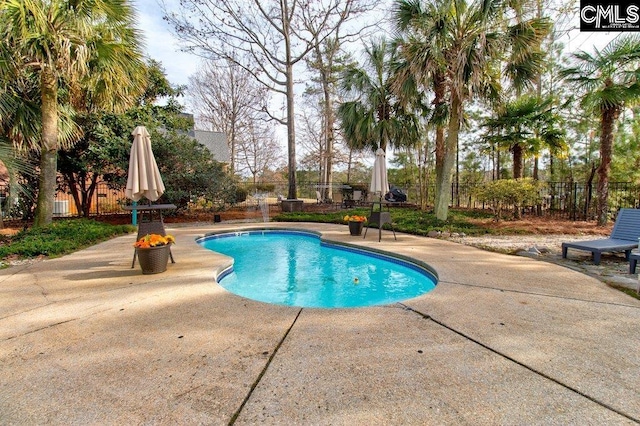 view of pool with a patio area, fence, and a fenced in pool