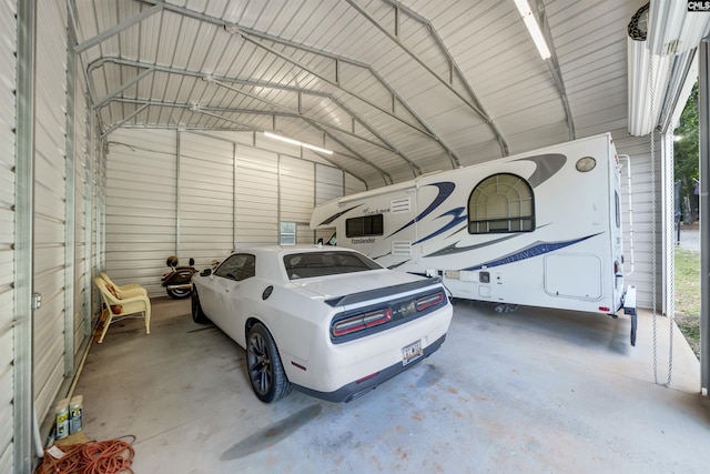 garage with metal wall