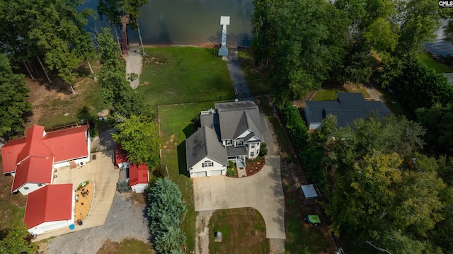 bird's eye view featuring a water view