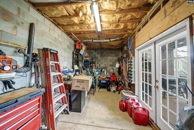 storage area featuring french doors