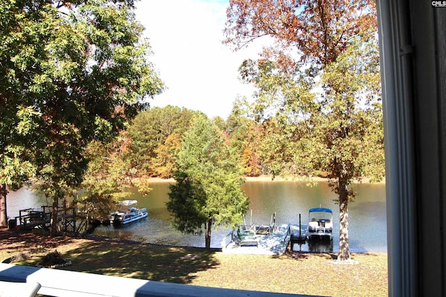 view of water feature featuring a dock