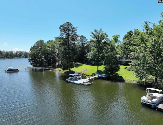 property view of water with a dock