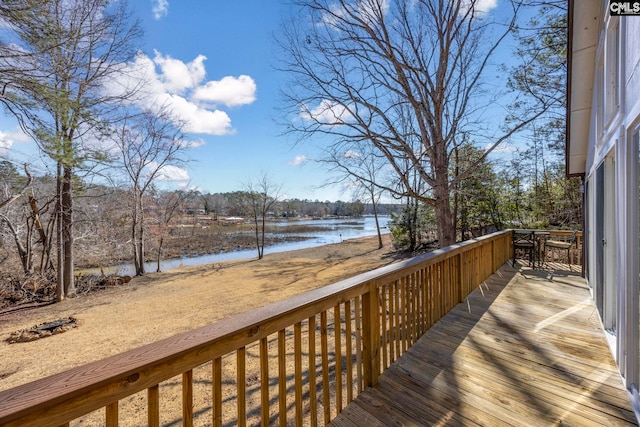 wooden terrace with a water view