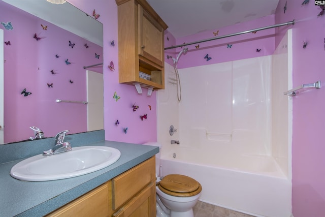 bathroom with  shower combination, toilet, and vanity