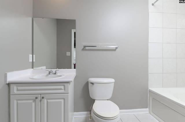 full bathroom with marble finish floor, baseboards, vanity, and toilet