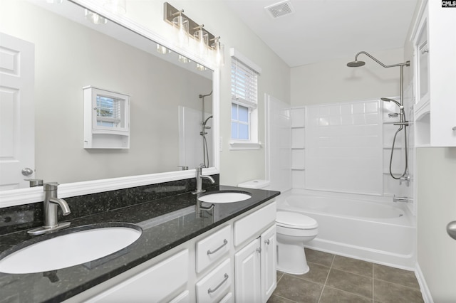 full bath featuring double vanity, tile patterned flooring, a sink, and visible vents